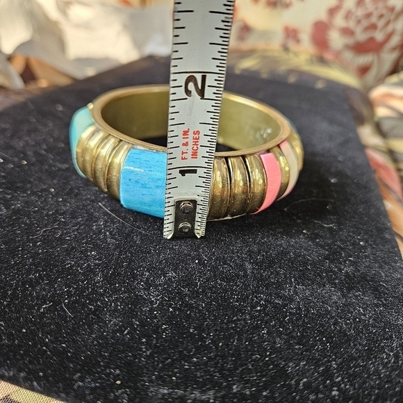 Vintage Boho Brass with Blue and Pink Enamel Panels - Picture 10 of 11